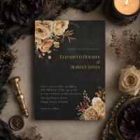 Convite de Casamento Floral Preto Floresta Bruxa
