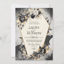 Convite de Casamento Floral Preto Halloween Gótico