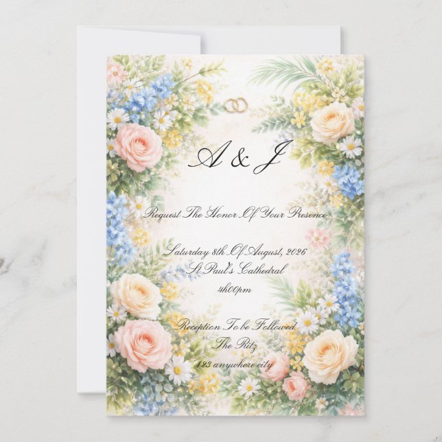 convite de casamento floral primavera verão (Frente)
