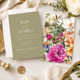 Convite de Casamento Floral Primavera Verde Sage