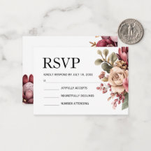 Convite de Casamento Floral Protea Bege Borgonha |