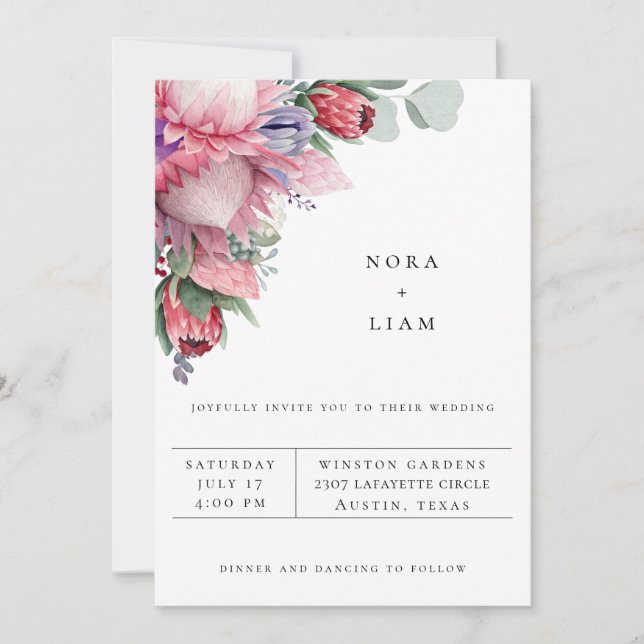 Convite de Casamento Floral Protea Exótica (Frente)