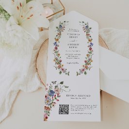 Convite de Casamento Floral QR Code Tudo em Um