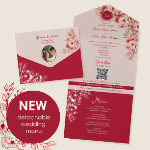 Convite de Casamento Floral QR Menu Detachável