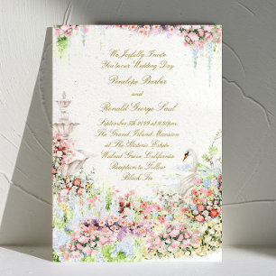 convite de casamento floral romântico cisne chique