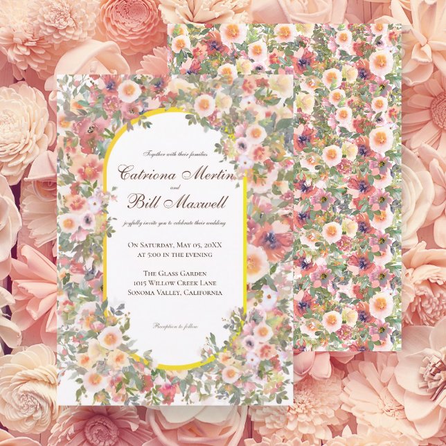 Convite de Casamento Floral Romântico Colorido Bri (Criador carregado)