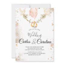 Convite de Casamento Floral Romântico com Anéis de