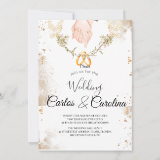 Convite de Casamento Floral Romântico com Anéis de
