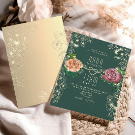Convite de Casamento Floral Romântico Esmeralda Ve