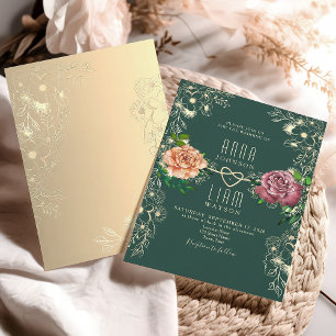 Convite de Casamento Floral Romântico Esmeralda Ve