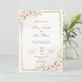 Convite de Casamento Floral Romântico Poeira Rosa