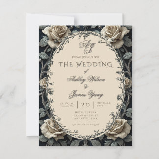 Convite de Casamento Floral Romântico Preto Atempo