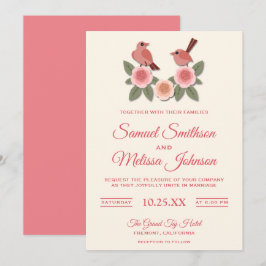 Convite de Casamento Floral Romântico Rosa Fofo