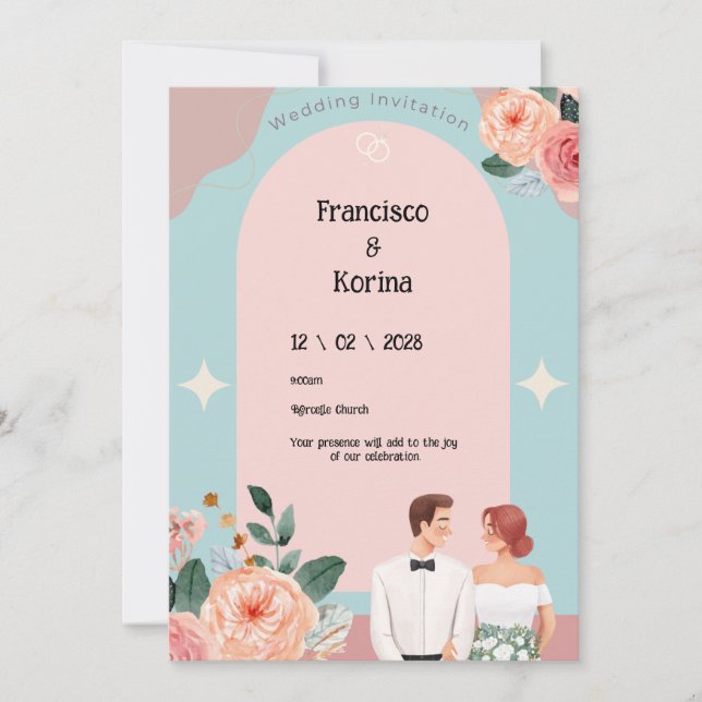 Convite De Casamento Floral Rosa (Frente)