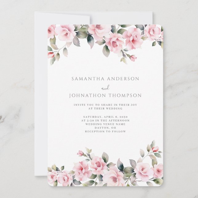 Convite De Casamento Floral Rosa (Frente)