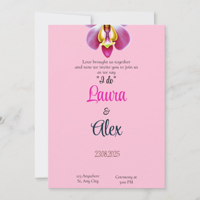 Convite de Casamento Floral Rosa (Frente)
