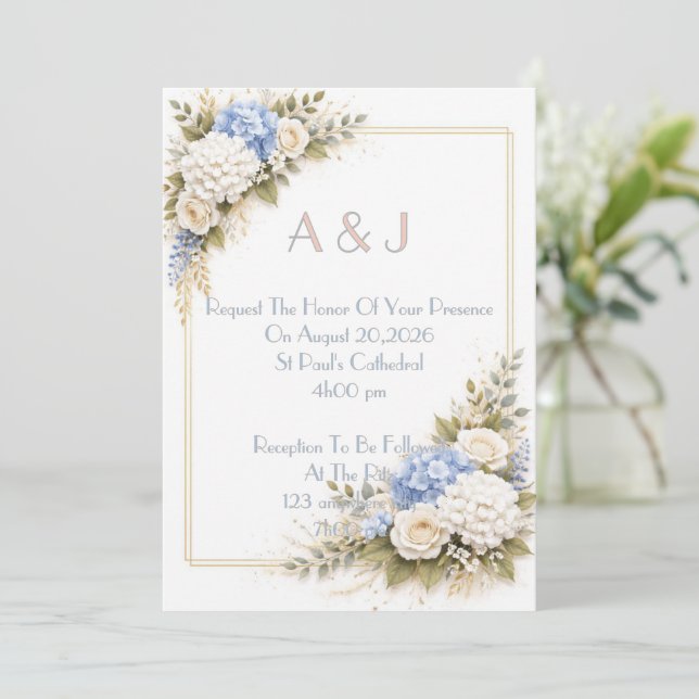 Convite de casamento floral rosa (Em pé/Frente)