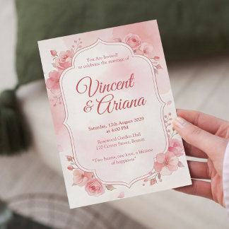 Convite de Casamento Floral Rosa Aquarela