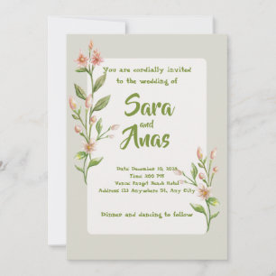 Convite de Casamento Floral Rosa Aquarela
