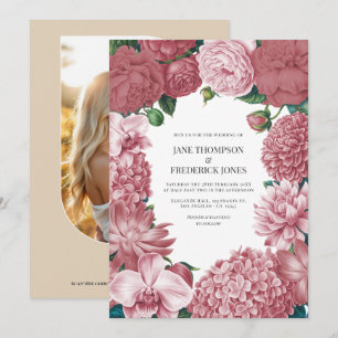 Convite de Casamento Floral Rosa Argila, Terra Ros