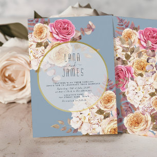 Convite de Casamento Floral Rosa Azul Empoeirado P