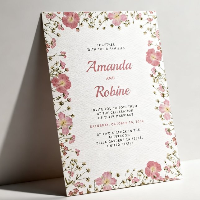 Convite de Casamento Floral Rosa Bege (Criador carregado)