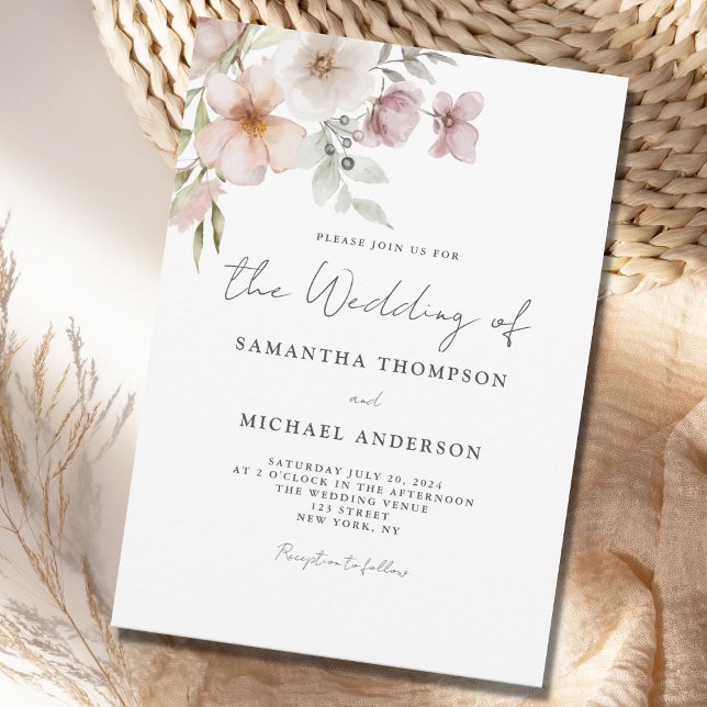 Convite de Casamento Floral Rosa Bege (Criador carregado)