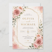 Convite de Casamento Floral Rosa Bege | Aquarela 