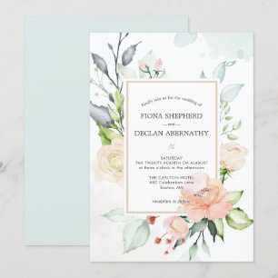 Convite de Casamento Floral Rosa Bege Aquarela Ele