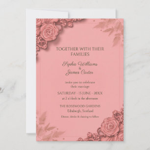 Convite de Casamento Floral Rosa Bege Desbotado
