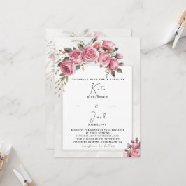 Convite de Casamento Floral Rosa Bege Editável