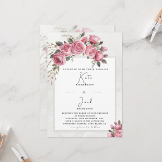 Convite de Casamento Floral Rosa Bege Editável