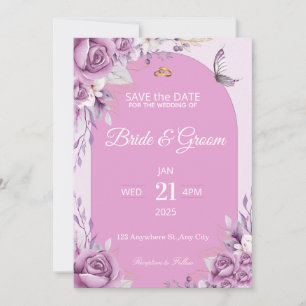 Convite de Casamento Floral Rosa Bege Elegante