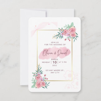 Convite de Casamento Floral Rosa Bege Elegante