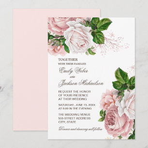 Convite de Casamento Floral Rosa Bege Elegante