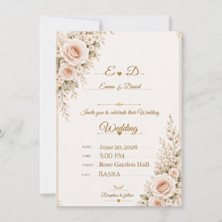Convite de Casamento Floral Rosa Bege Elegante