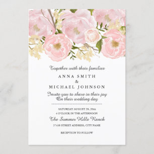 Convite de Casamento Floral Rosa Bege Lindíssimo