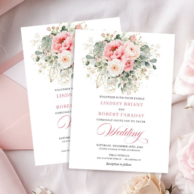 Convite de Casamento Floral Rosa Bege Sonhador (Dreamy Blush Rose Floral Wedding Invitation)