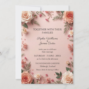 Convite de Casamento Floral Rosa Blush Samambaia