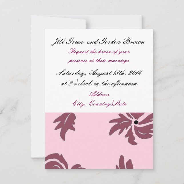 Convite de Casamento Floral Rosa Bonito (Frente)