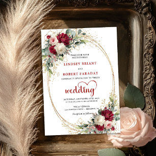 Convite de Casamento Floral Rosa Borgonha Romântic