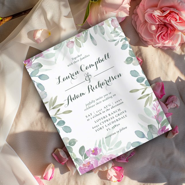 Convite de Casamento Floral Rosa Botânico Econômic (Criador carregado)