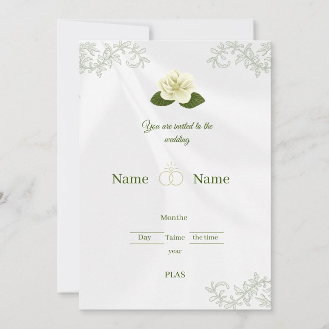 Convite de Casamento Floral Rosa Branca Elegante (Frente)