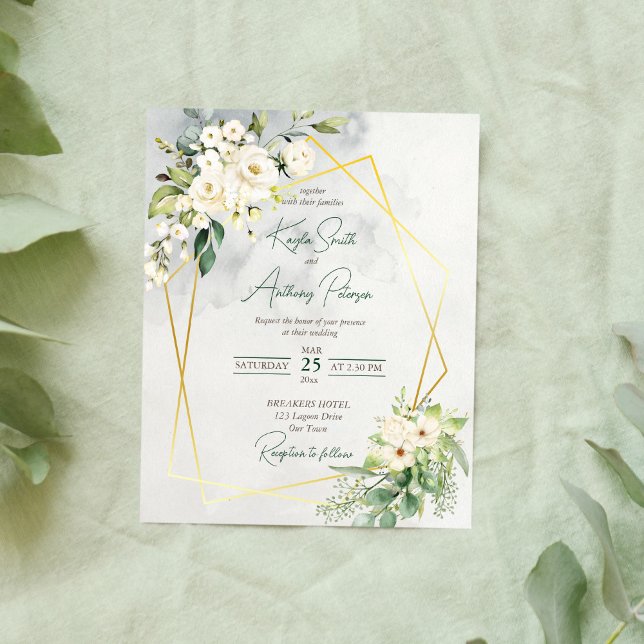 Convite de casamento floral rosa branco de orçamen (Criador carregado)