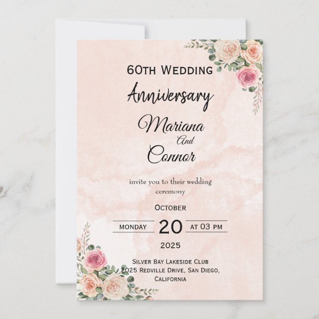 Convite de Casamento Floral Rosa Charmoso para Ani (Frente)