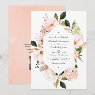 Convite de Casamento Floral Rosa Choque Código QR