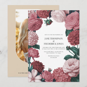 Convite de Casamento Floral Rosa-Claro, Terra Rosa