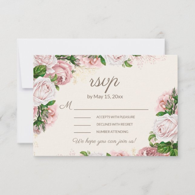 Convite de Casamento Floral Rosa com Caligrafia (Frente)