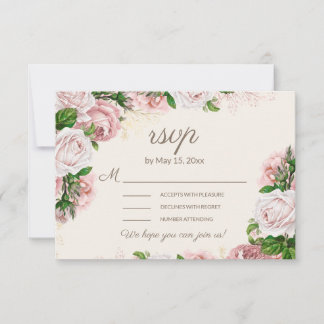 Convite de Casamento Floral Rosa com Caligrafia