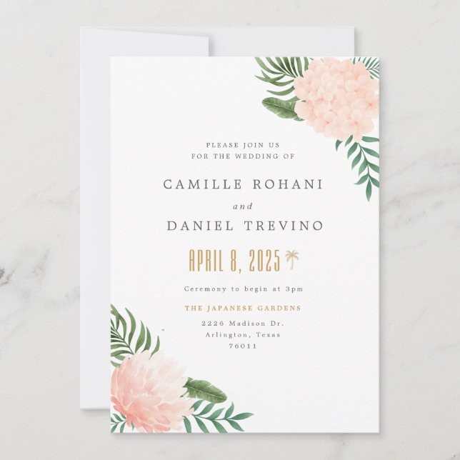 Convite de Casamento Floral Rosa com Elegância  (Frente)